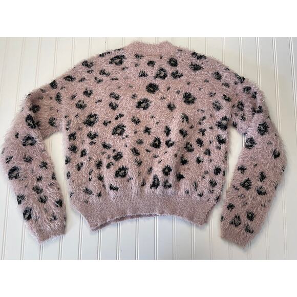 Candie's Blush Pink Cheetah Print High Neck Fuzzy Sweater Soft Size Womens Small - Picture 6 of 7